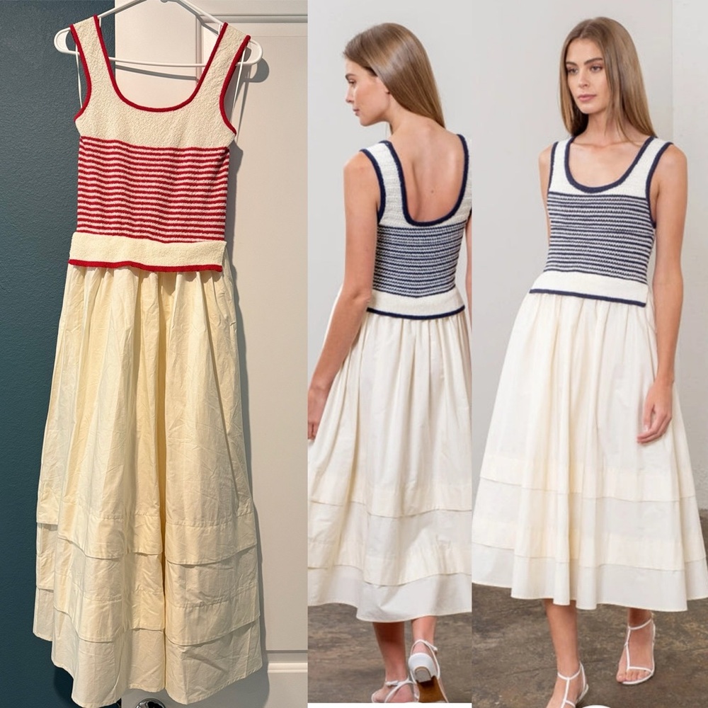 NWOT - Moon River Red and Cream Striped Midi Dress